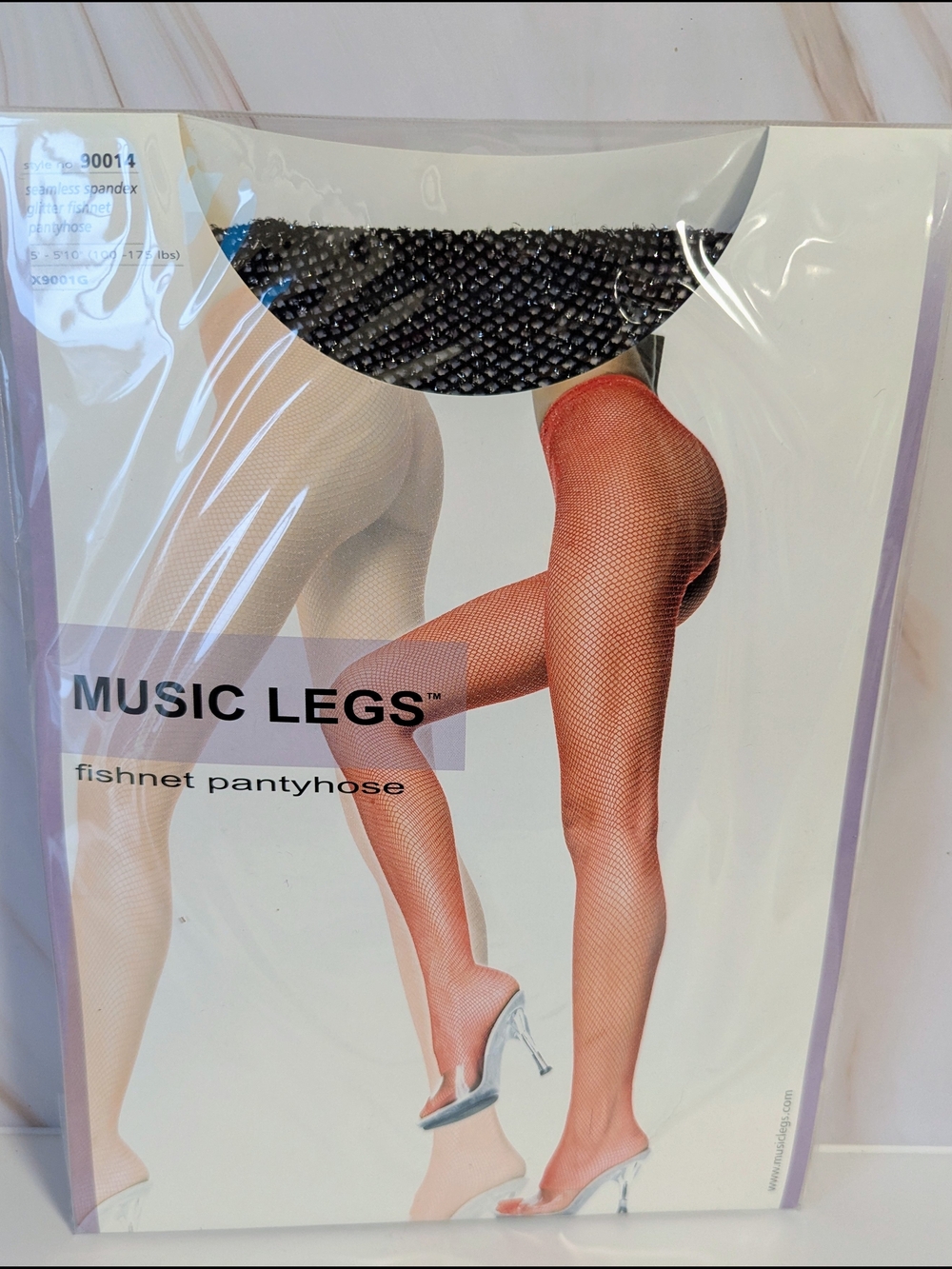 Music Legs Fishnet Pantyhose - Black With Silver Sparkle